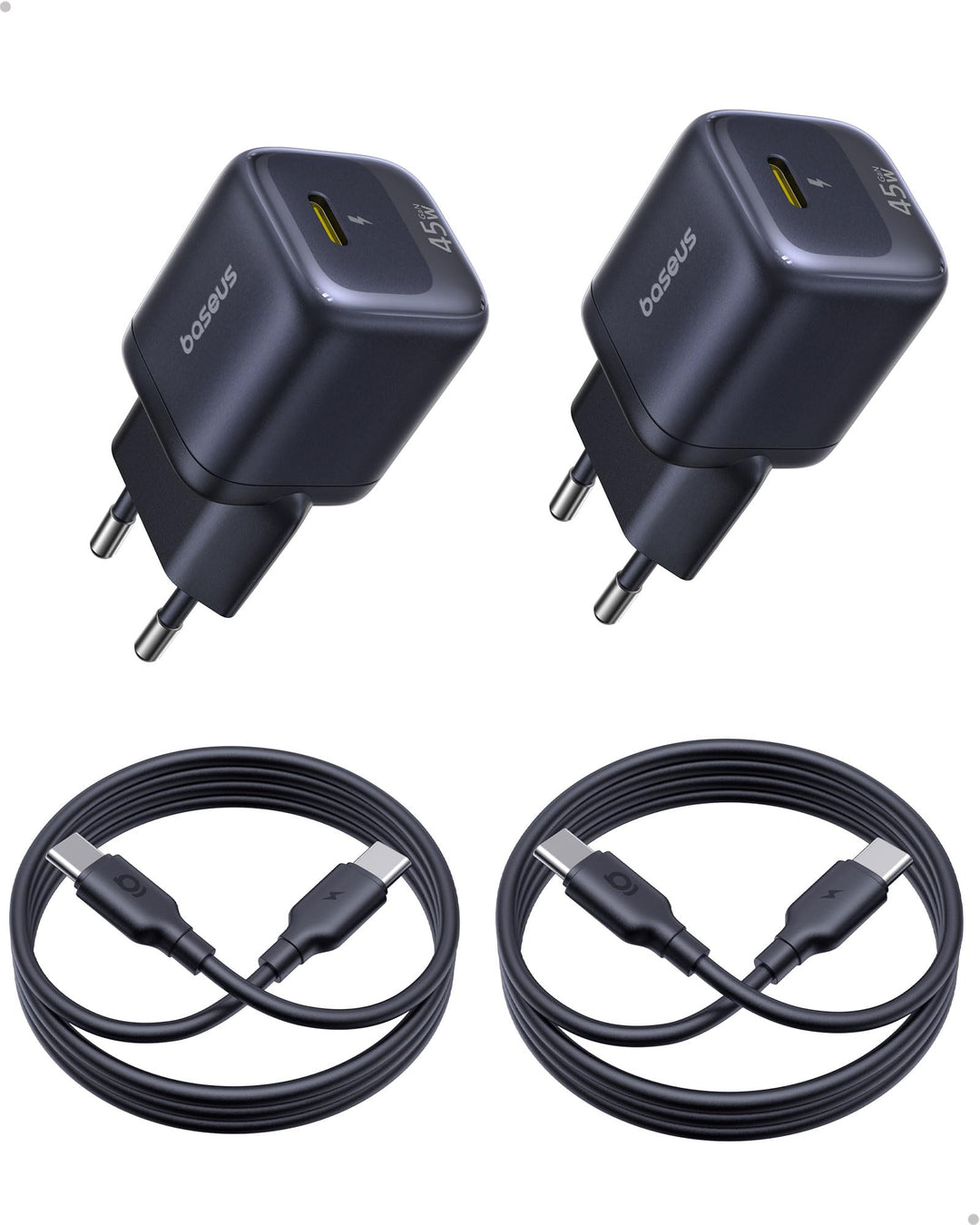 Baseus 45W USB C Ladegerät, 2Pack GaN Schnellladegerät, PPS PD Netzteil für iPhone 17/16/15 Pro Max,