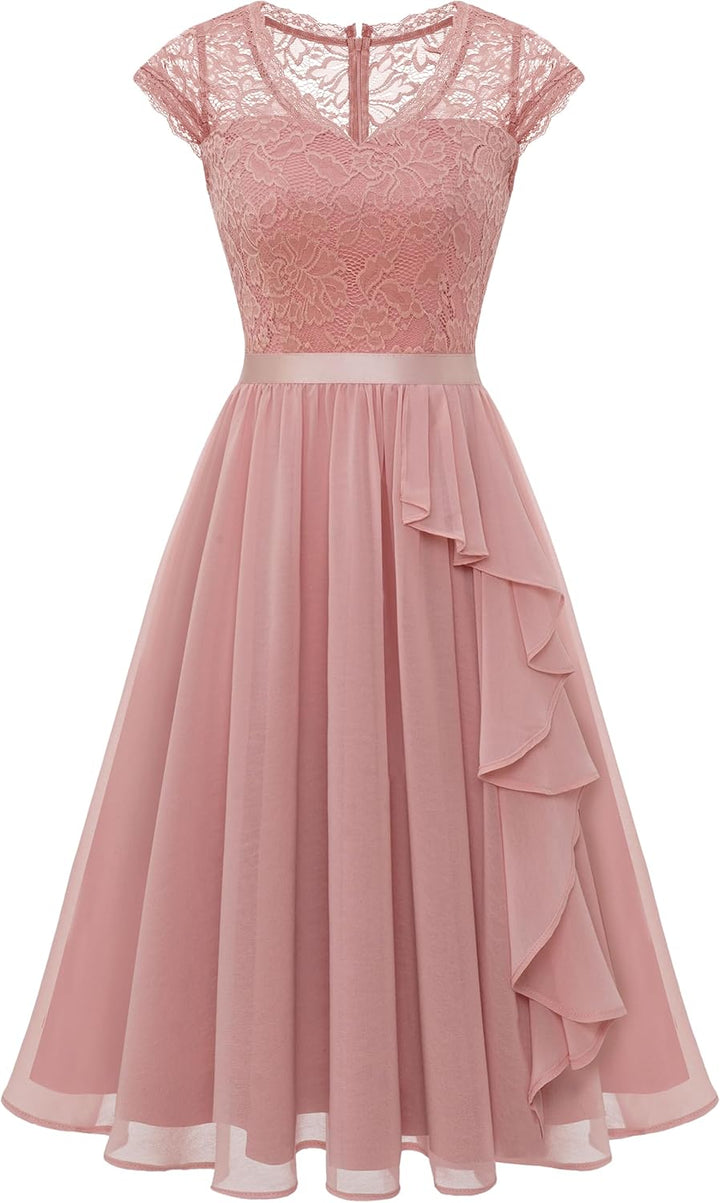 Wedtrend Cocktailkleid Damen Knielang Abendkleid Elegant für Hochzeit Elegant A Linie Rüschenkleid B