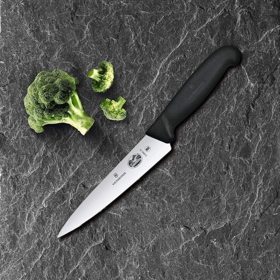 Victorinox Fibrox Kochmesser, Breites Universalmesser für Obst und Gemüse, 15 cm, Gerade Klinge, Sch