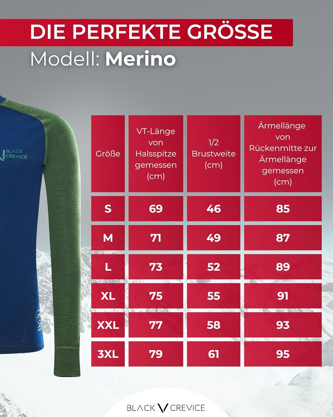 Black Crevice Herren Langarmshirt aus Merino Wolle L Steel Blue/Forest Green, L Steel Blue/Forest Gr