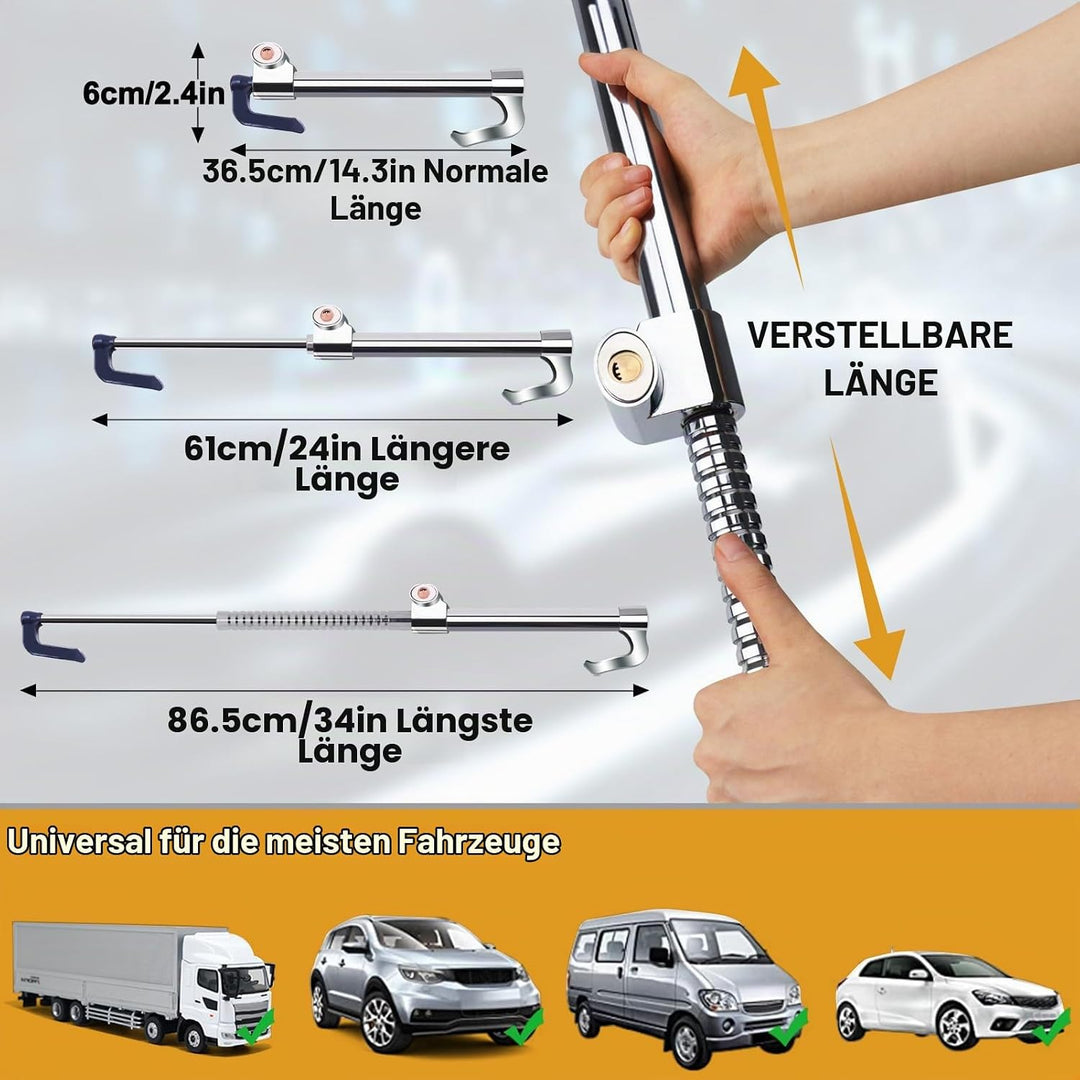 Turnart Lenkradschloss für Auto, Bremsschloss mit 3 Schlüsseln - Doppelhaken - Autokupplung Pedalsch