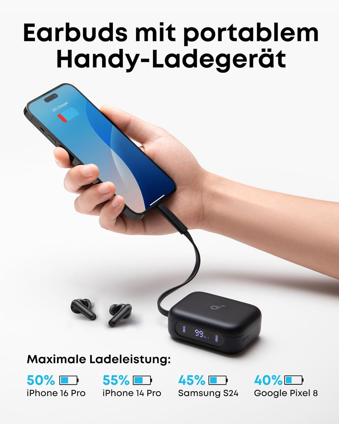 soundcore P41i by Anker, Adaptive Noise Cancelling In-Ear Kopfhörer mit Powerbank (integriertes USB-