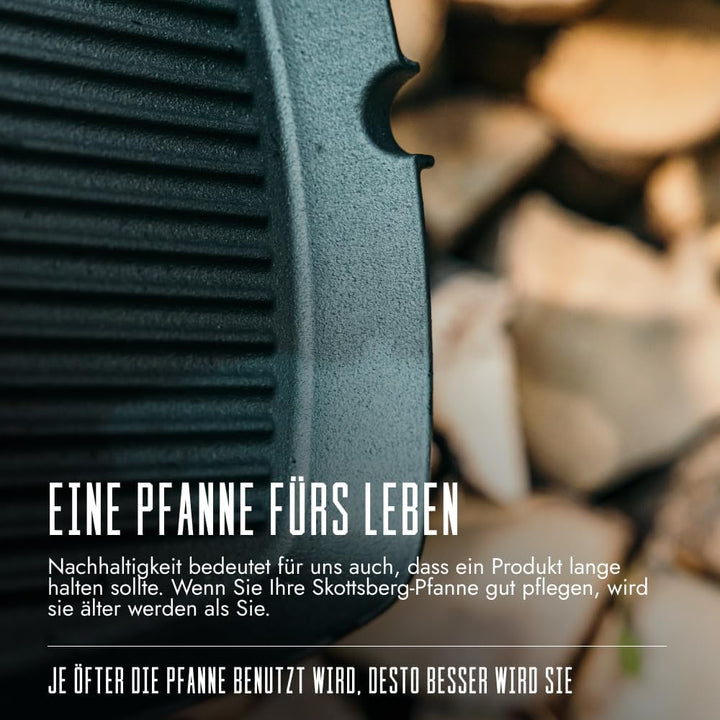 SKOTTSBERG Gusseisen Grillpfanne - 28×28 cm – vorgebrannt & PFAS‑frei, natürlich Antihaft - für Indu
