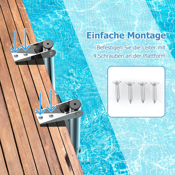 GOPLUS Poolleiter Edelstahl, Bootleiter klappbar mit 4 Stufen und Antirutschpads, Schwimmbadleiter T