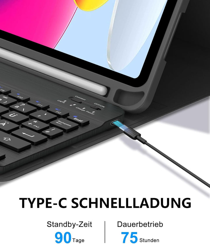 Für iPad A16 11. Gen &amp; 10. Gen Hülle mit Tastatur QWERTZ | Für iPad 11 Hülle mit Tastatur - Langer A