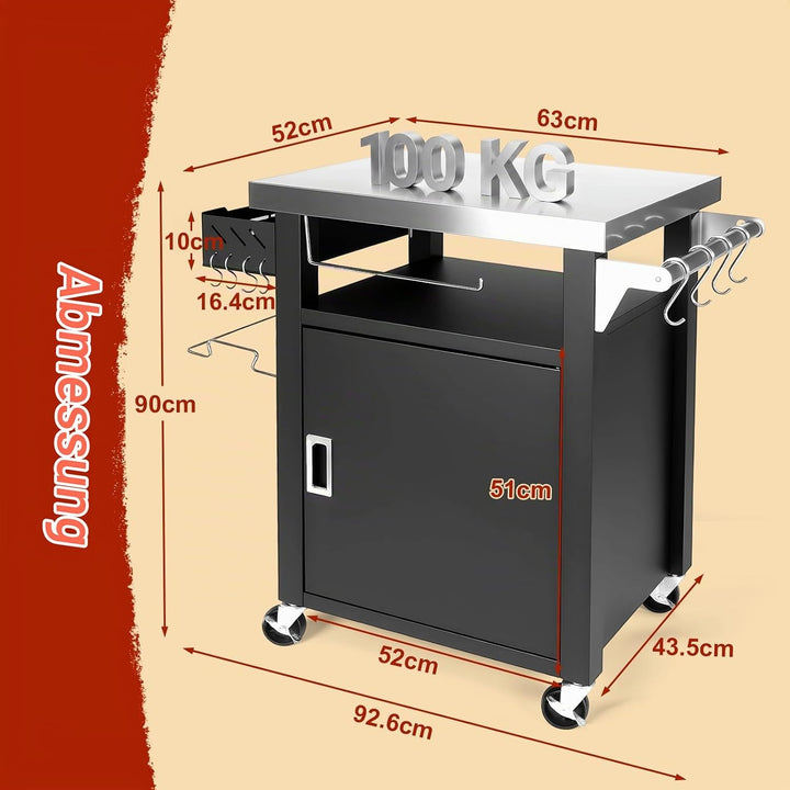 Denmay Grilltischwagen Outdoor Küchenwagen, Tragbarer Grillwagen für Onni Pizzaöfen, Grillständer fü