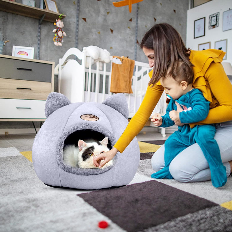 PETCUTE Katzenbett für grosse Katzen,Waschbar Katzenhaus Haustierhöhle Katzenkorb für Katzen und Hun