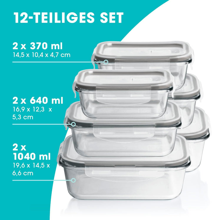 GOURMETmaxx Glas-Frischhaltedosen Klick-it 6er Set | Als Brotdose oder für Meal Prep | Spülmaschinen