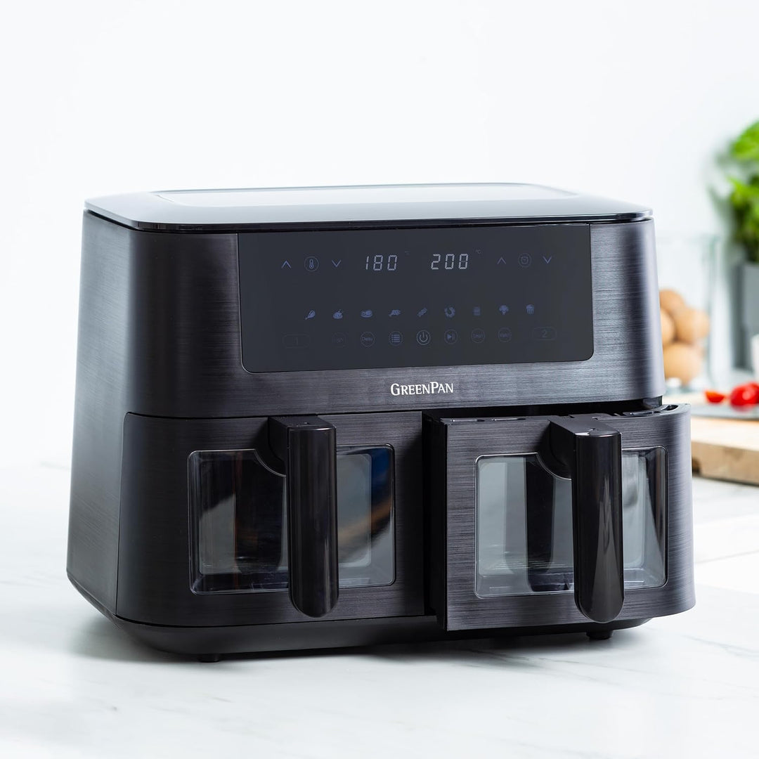 GreenPan Bistro 9-in-1 XL Air Fry Ofen, 2 Frittierkörbe (2 x 4L), Antihaftbeschichteter Korb,Schnell