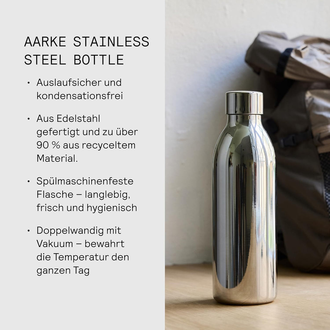 aarke To-Go-Flaschen, Edelstahlflasche, Trinkflasche für stille & sprudelnde Getränke, kompatibel Ca