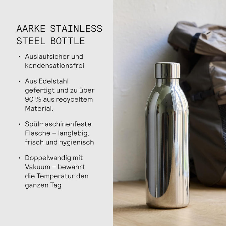 aarke To-Go-Flaschen, Edelstahlflasche, Trinkflasche für stille & sprudelnde Getränke, kompatibel Ca