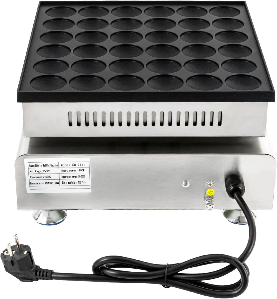Mini-Pfannkuchenmaker 36 Löcher Dutch Pancake Maker mit Timer 50-300°C 900W Antihaftbeschichtung Pof