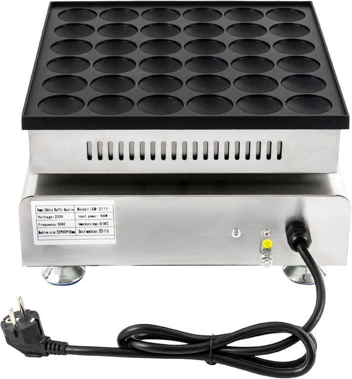 Mini-Pfannkuchenmaker 36 Löcher Dutch Pancake Maker mit Timer 50-300°C 900W Antihaftbeschichtung Pof