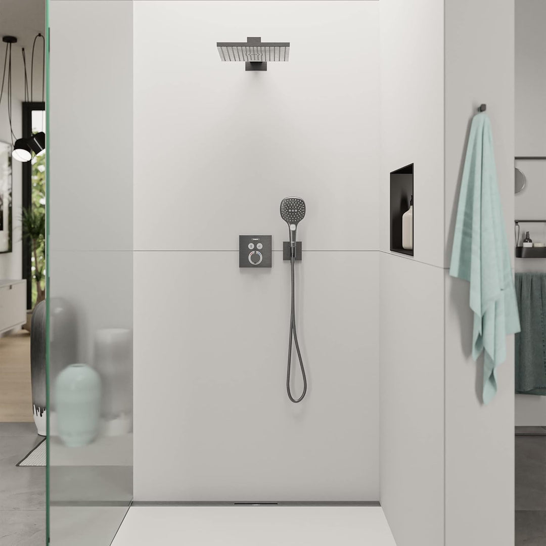 hansgrohe Wandanschluss mit Duschkopfhalterung FixFit E, Brushed Black Chrome, Brushed Black Chrome
