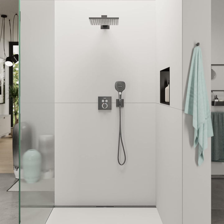 hansgrohe Wandanschluss mit Duschkopfhalterung FixFit E, Brushed Black Chrome, Brushed Black Chrome