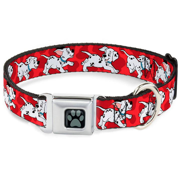 Buckle-Down Seatbelt Buckle Dog Collar - Dalmatians Running/Paws Reds/White/Black - 1" Wide - Fits 1