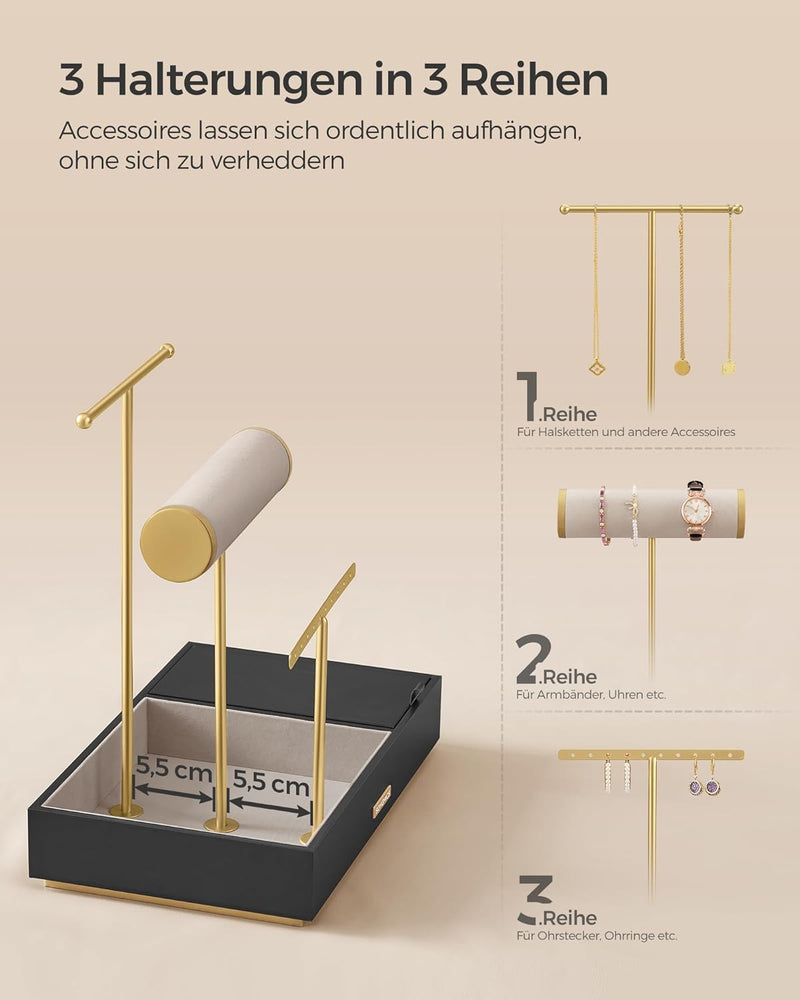 SONGMICS Schmuckständer, Schmuckhalter, Ohrringhalter Metall, Schmucktablett mit Spiegel, Schmuckauf