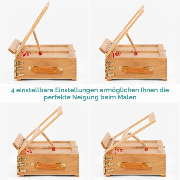 VISWIN Verstellbare Tischstaffelei mit 3 Schubladen, hochwertiger Tischstaffelei aus Buchenholz, tra