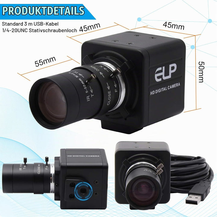 ELP 4K Web Kamera,Ultra HD IMX317 USB Kamera mit 5-50mm Zoom Objektiv,PC Mini Webkamera Unterstützun