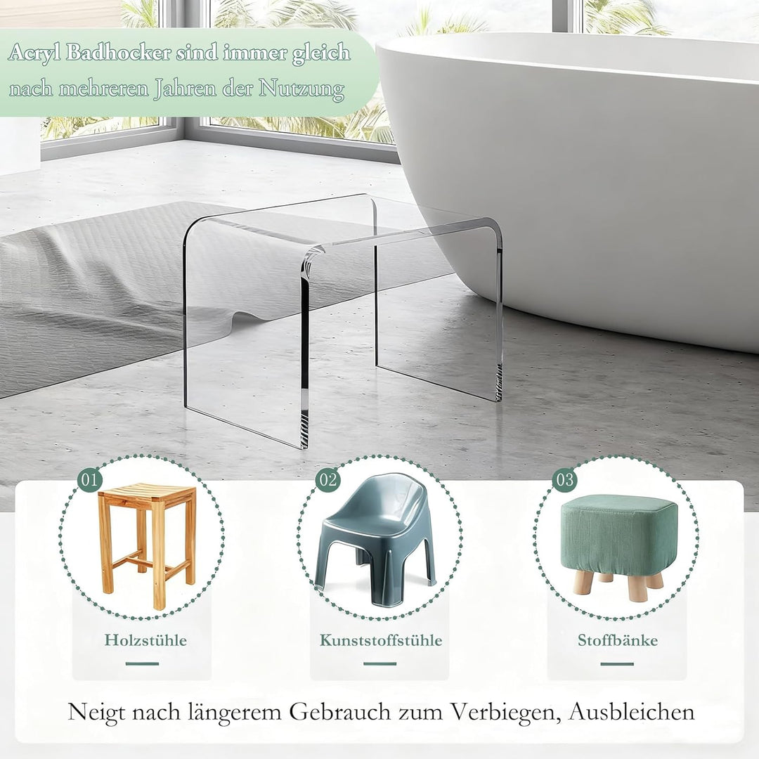 Acryl Badhocker, Transparenter Acryl Duschhocker,U-förmiger Acryltisch Fusshocker,Verdickter Klarer