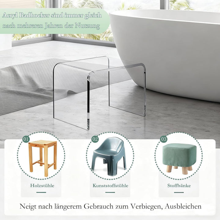 Acryl Badhocker, Transparenter Acryl Duschhocker,U-förmiger Acryltisch Fusshocker,Verdickter Klarer