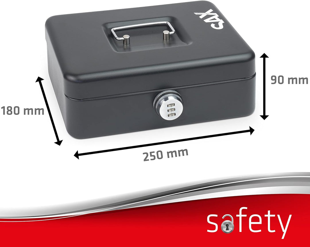SAX Geldkassette mit Zahlenschloss, extra Starkes Schloss, 25 x 18 x 9cm, Large, Schwarz Safety Cash