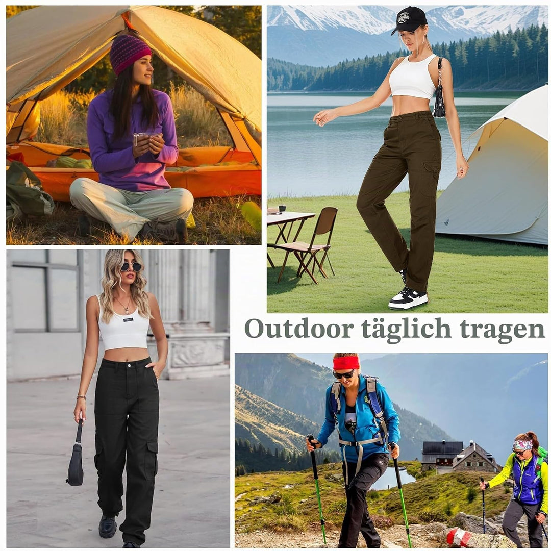 yeyity Cargohose Damen Hosen Multi Taschen Wanderhose Outdoorhose Baumwolle Arbeitshose Jogginghose