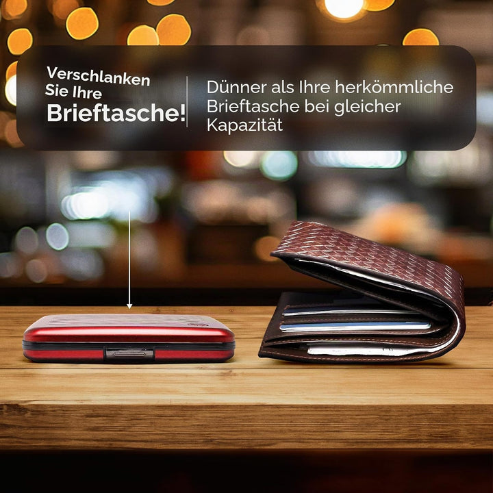 ÖGON -DESIGNS- Aluminium-Schutzhülle V2, grosses Fassungsvermögen, Geldscheingrösse + Münzen, robust