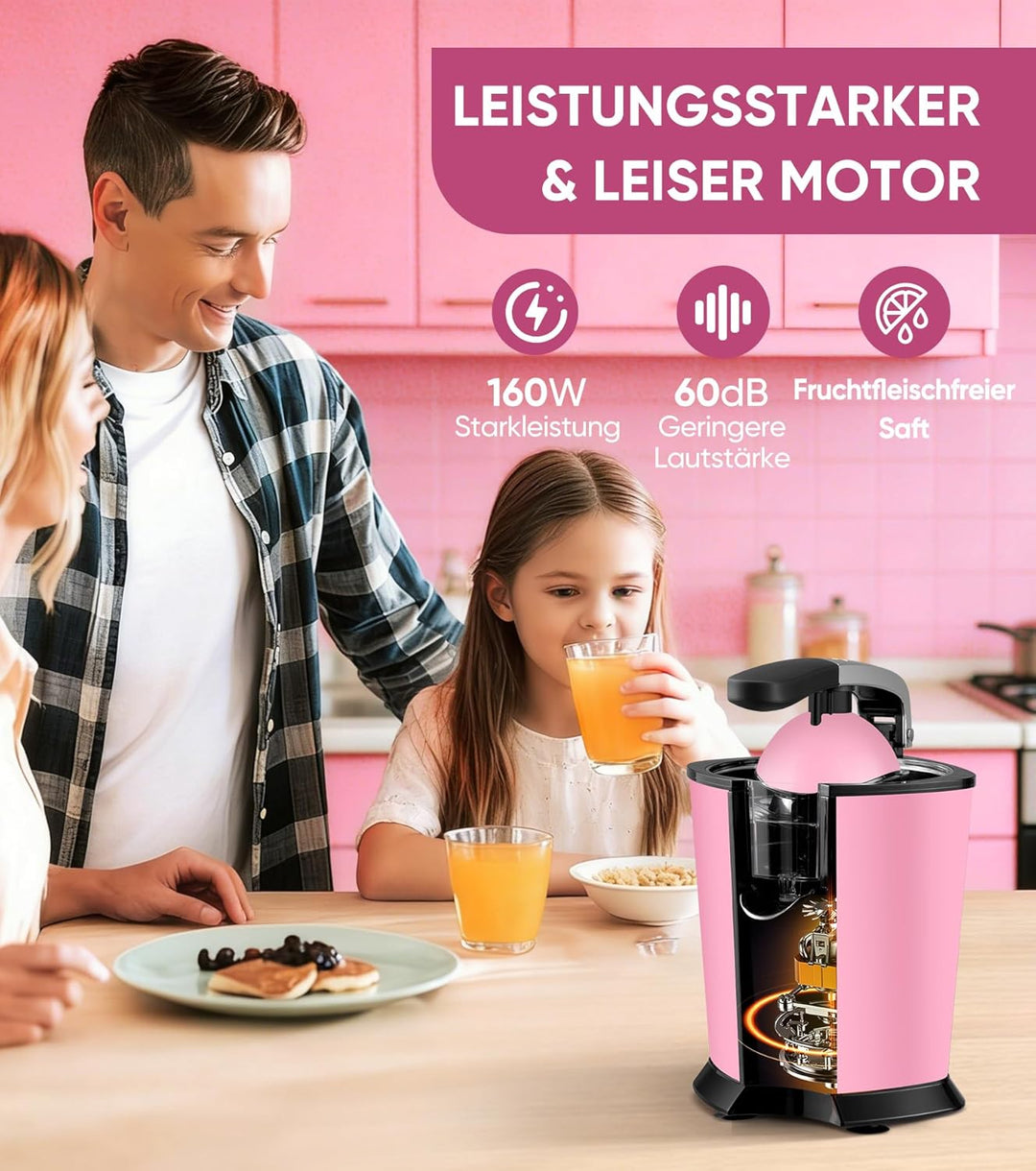 Elektrischer Zitruspresse, Zitrusentsafter mit 2 Aufsätzen und Soft-Griff für müheloses Entsaften, G