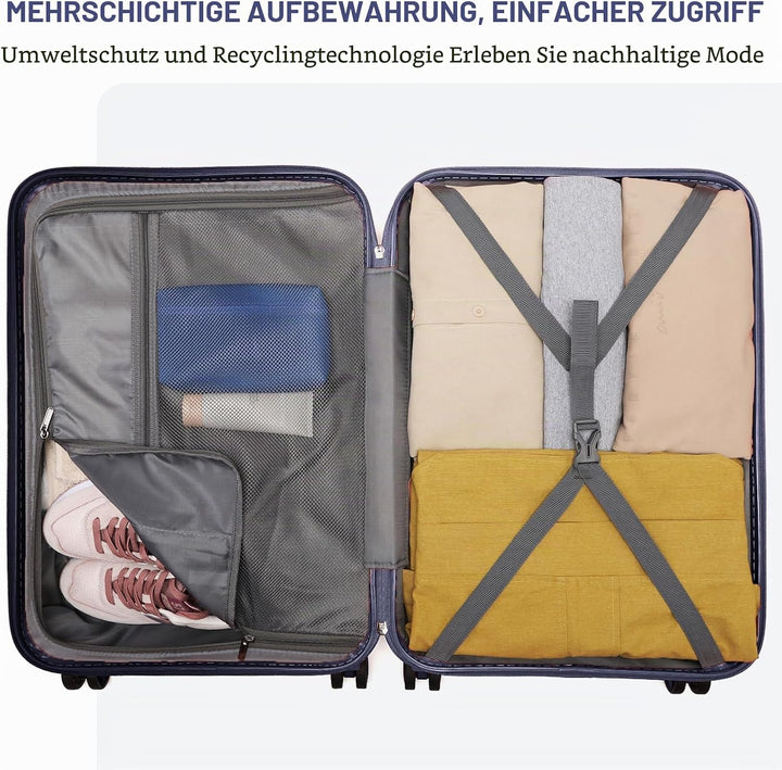 KONO Gepäck-Sets Kofferset 2 Teilig Handgepäck Koffer mit Beautycase (54cm+Kosmetikkoffer, Dunkelbla