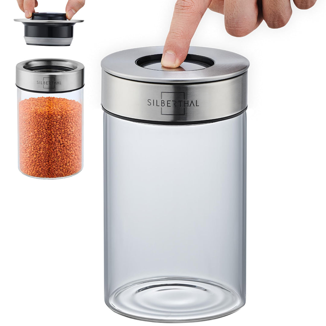 SILBERTHAL Vorratsdosen Glas mit Deckel 1000 ml - Vorratsgläser mottensicher für luftdichte & auslau