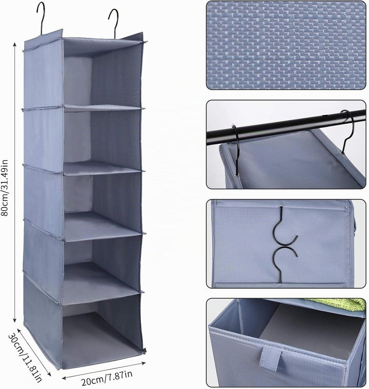 Liesun Wandregal, Hängeregal mit 5 Fächern und 1 Schubladen, Hängeregal, Kleiderschrank, Hängeorgani