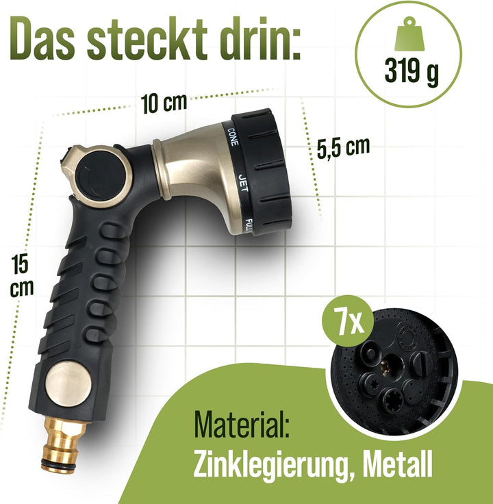 rainfactory Düse für Gartenschlauch [Sprühkopf mit 7 Modi] Gartenbrause mit kühlender Funktion | Bra