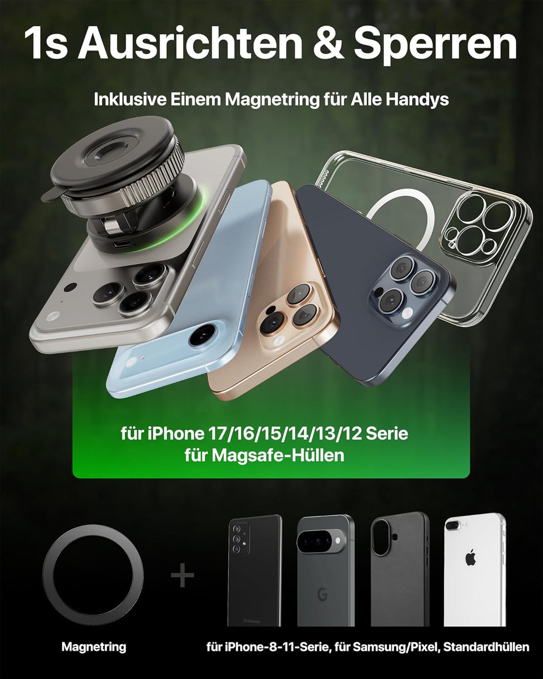 YOSH für Magsafe Autohalterung mit 60W Autoladegerät, [Vakuum Saugnapf & N55 Starke Magnets], Handyh