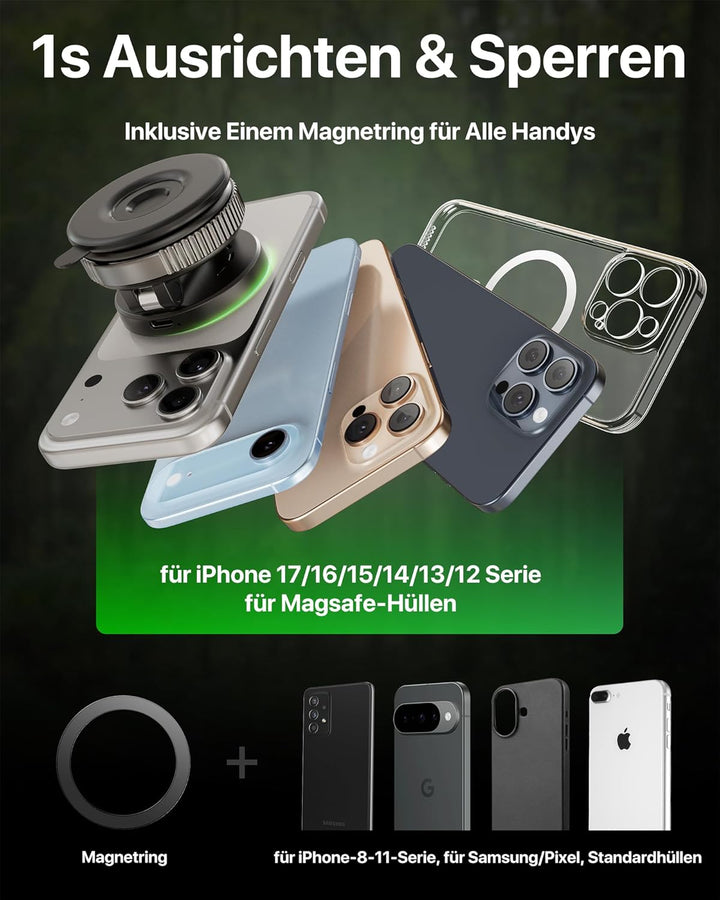YOSH für Magsafe Autohalterung mit 60W Autoladegerät, [Vakuum Saugnapf & N55 Starke Magnets], Handyh