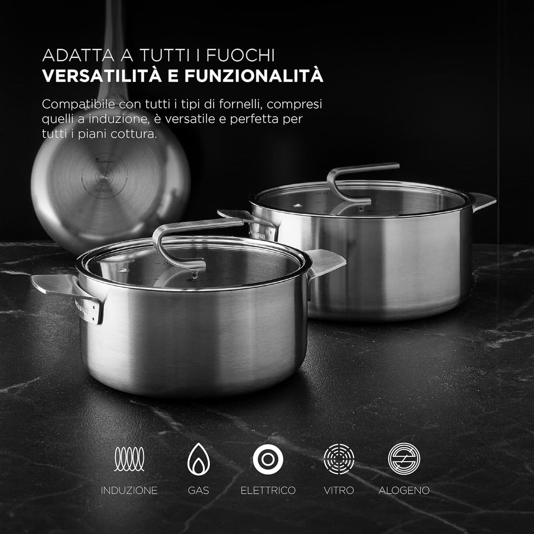 MasterPRO SIGMA - Kochtopf mit Deckel 4.9L 24x11 cm Edelstahl - 3 Schichten für optimale Wärmeleitfä
