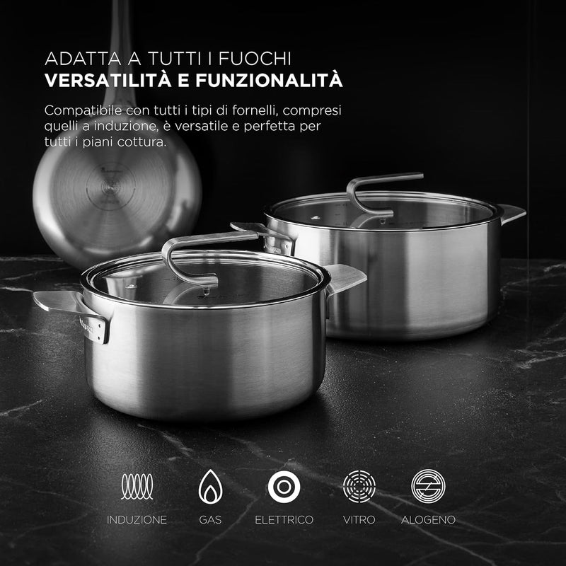 MasterPRO SIGMA - Kochtopf mit Deckel 4.9L 24x11 cm Edelstahl - 3 Schichten für optimale Wärmeleitfä