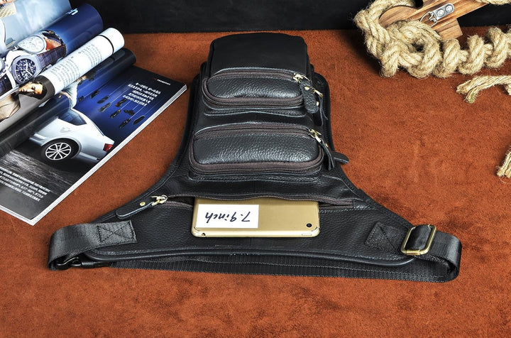 Le'aokuu Herren Echtes Leder Tasche Beinbeutel Beintasche Aussenbeintasche Drop Leg Thigh Bag Messen