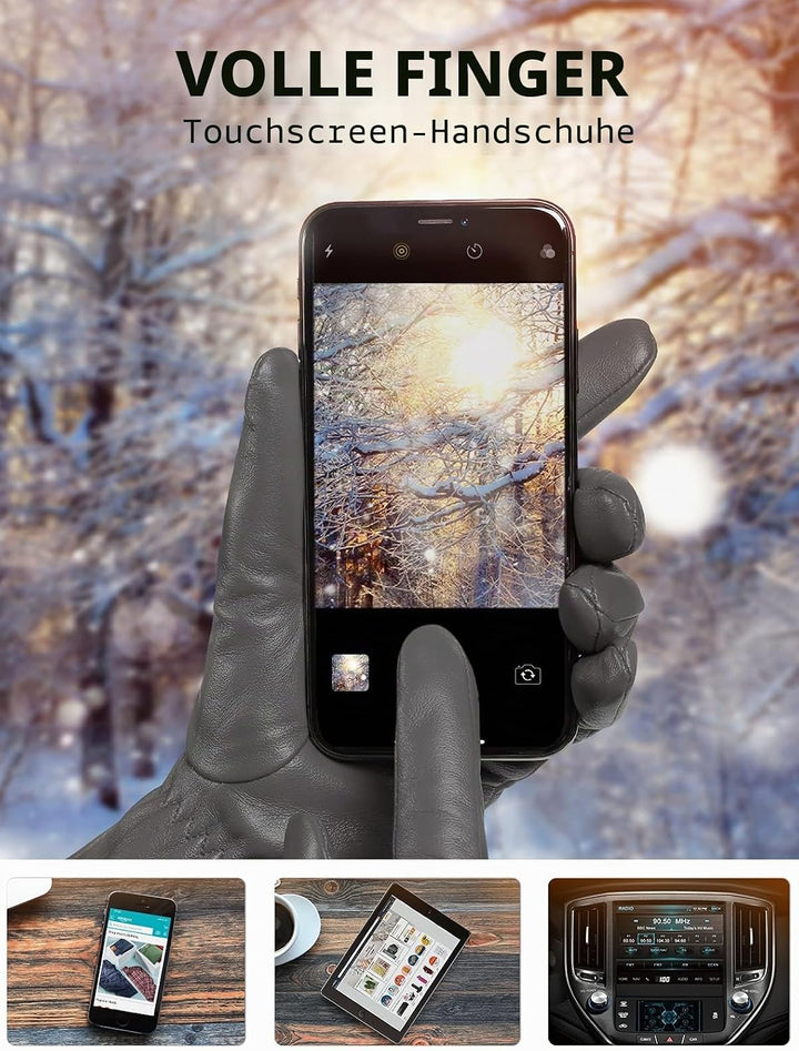 Touchscreen Handschuhe für Damen Warme Lederhandschuhe Gefüttert Winter SMS-Handschuhe Grau S, Grau