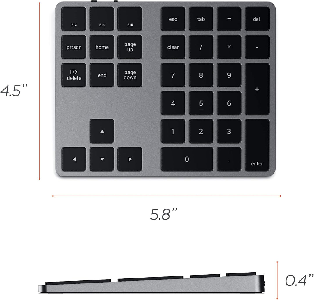 SATECHI Bluetooth Erweiterter Ziffernblock 34 Tasten, US-Layout, wiederaufladbarer Aluminium-Ziffern