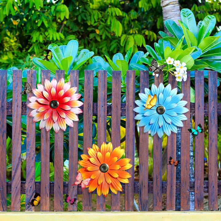 3 Stück Metall-Blumen-Wandkunst, 3D-Metall-Gänseblümchen, Wanddekoration, mehrere Schichten, hängend
