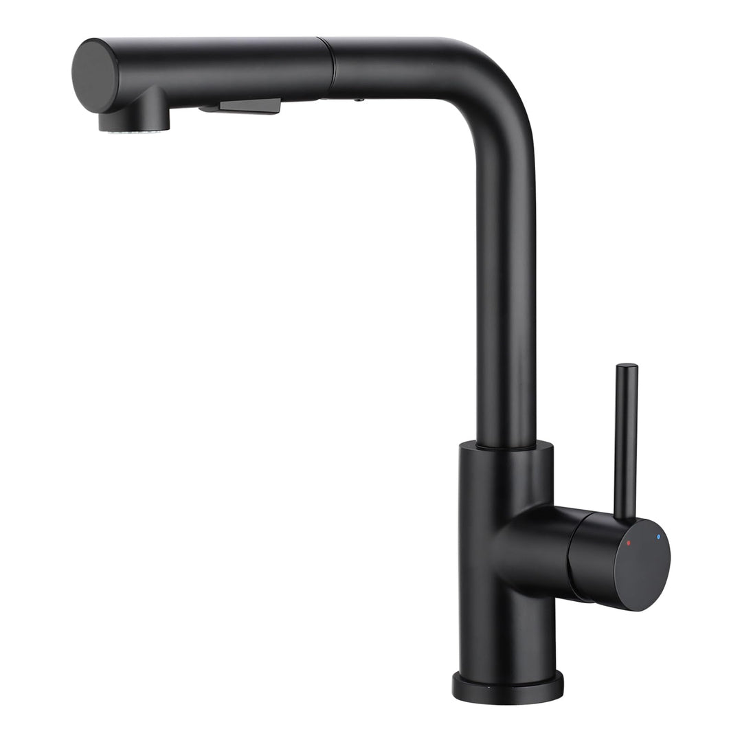 WOOHSE Küchenarmatur mit Brause Ausziehbar, Hochdruck Wasserhahn Küche Schwarz 360° Drehung, Spültis