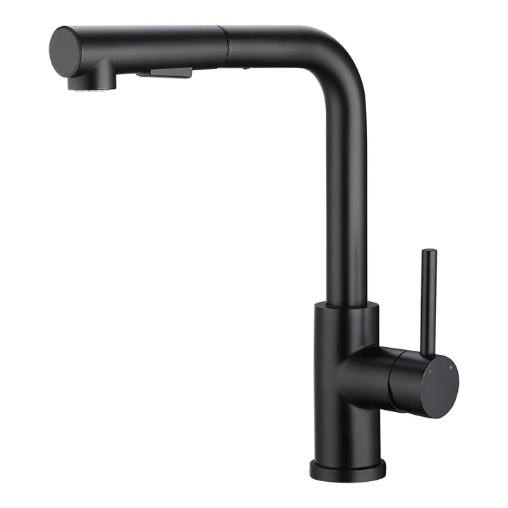 WOOHSE Küchenarmatur mit Brause Ausziehbar, Hochdruck Wasserhahn Küche Schwarz 360° Drehung, Spültis