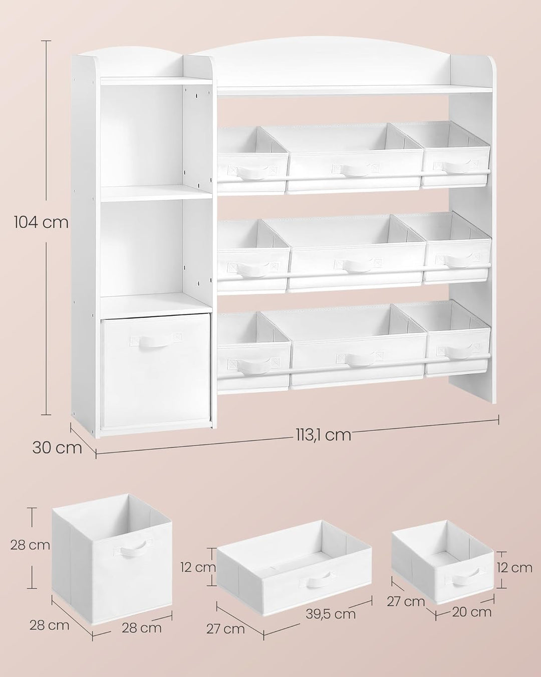 SONGMICS Kinderregal, Spielzeug Aufbewahrung, Spielzeugregal, Montessori Regal, 2 offene Fächer, 9 m
