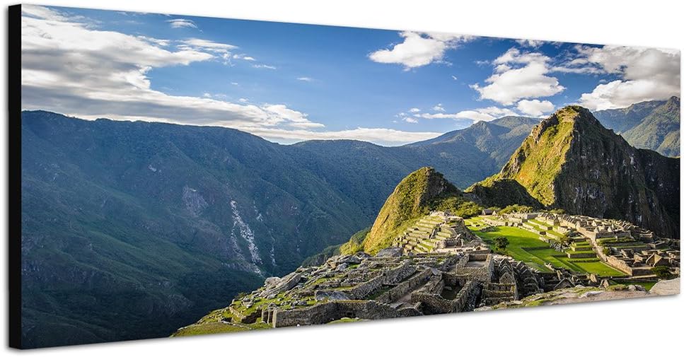 Paul Sinus Art Panoramabild auf Leinwand und Keilrahmen 150x50cm Peru Machu Picchi Felsen Landschaft