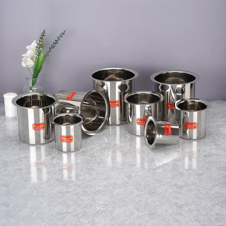 Sumeet Edelstahl Ganj/Milchkocher/Milchtopf/Lang-Tapeli Set von 8 Stück (400ml, 550ml, 750ml, 1150ml