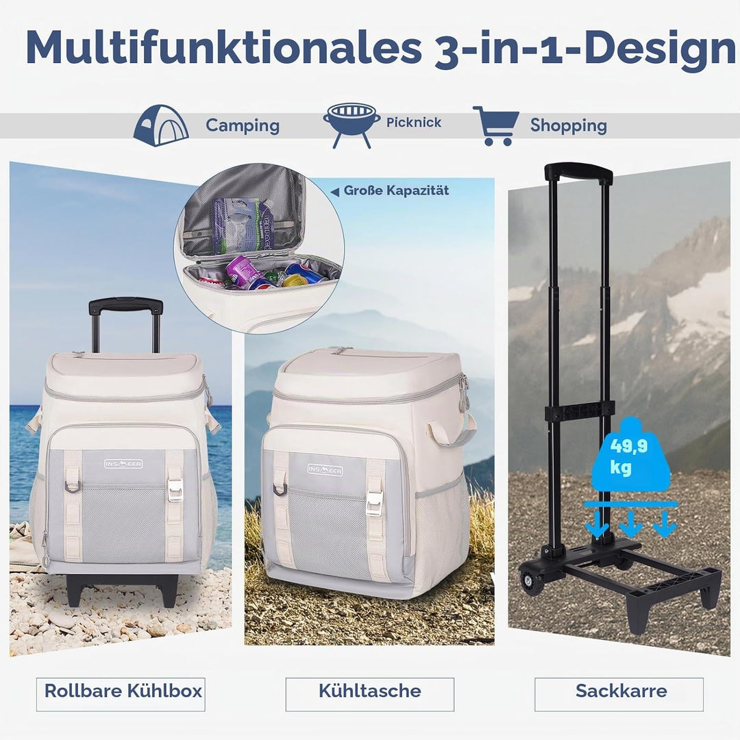Kühltasche mit Rollen, 50L/ 75 Cans Kühltasche Gross Faltbar und Wasserdicht Kühler, Isoliertasche T