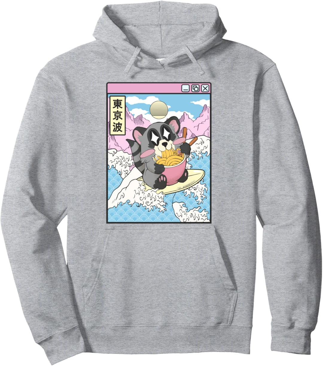 Raccoon Ramen Nudeln Japanische Wellen Anime Digital Kawaii Pullover Hoodie