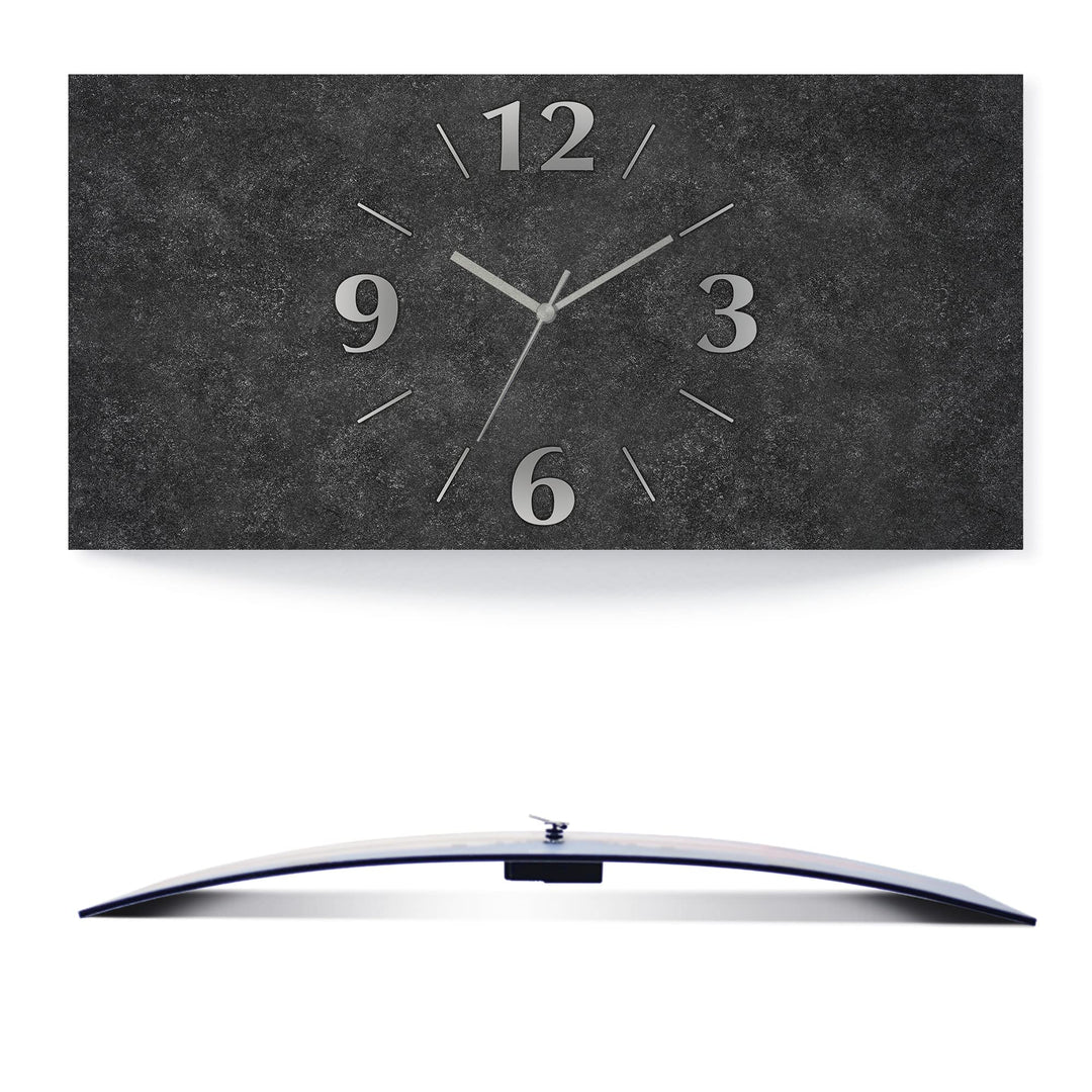 ARTLAND Wanduhr ohne Tickgeräusche Alu Quarzuhr analoge Quarzuhr 60x30 cm Granitoptik Gesteinoptik A
