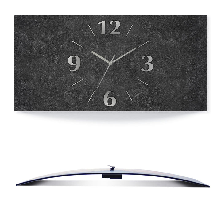 ARTLAND Wanduhr ohne Tickgeräusche Alu Quarzuhr analoge Quarzuhr 60x30 cm Granitoptik Gesteinoptik A